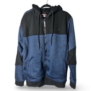 Akademiks Two-Tone Black and Blue Zip-Up Sweater